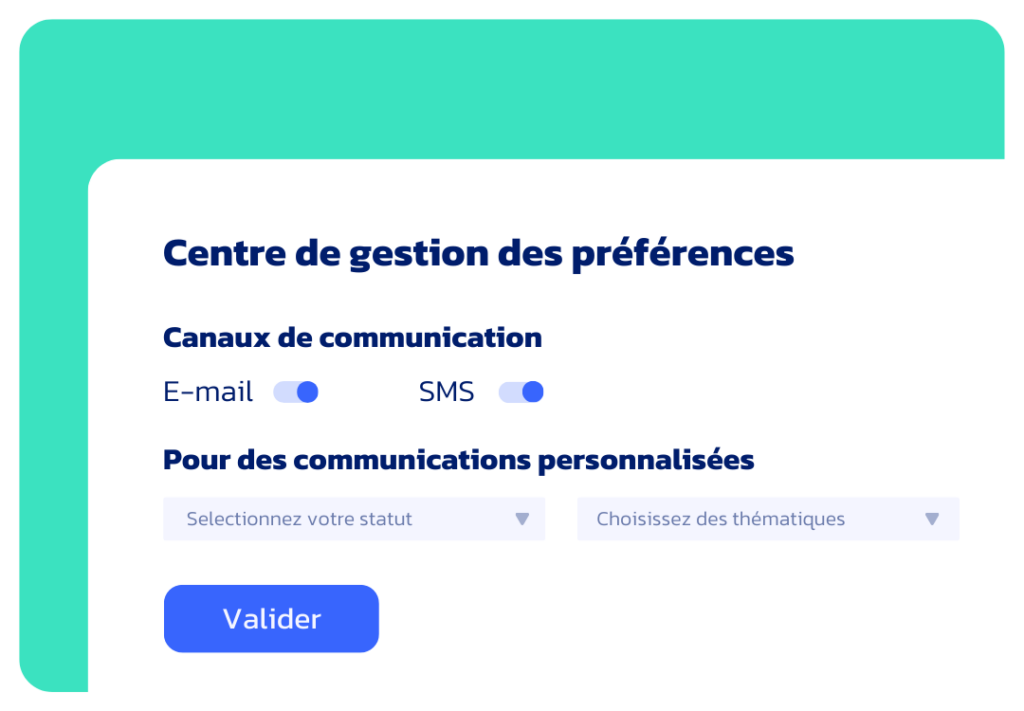 Interface Datatomic qui montre un centre de gestion des préférences