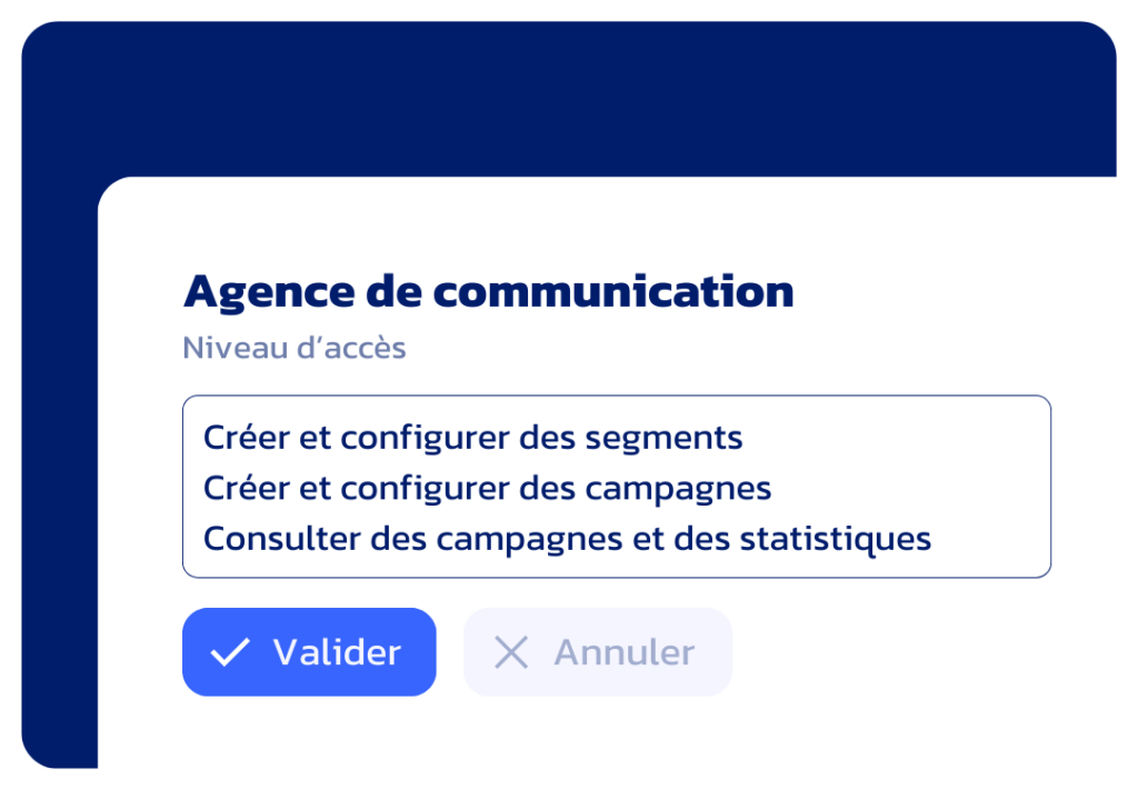 Interface Datatomic qui présente la fonctionnalité de gouvernance pour donner accès à vos partenaires marketing