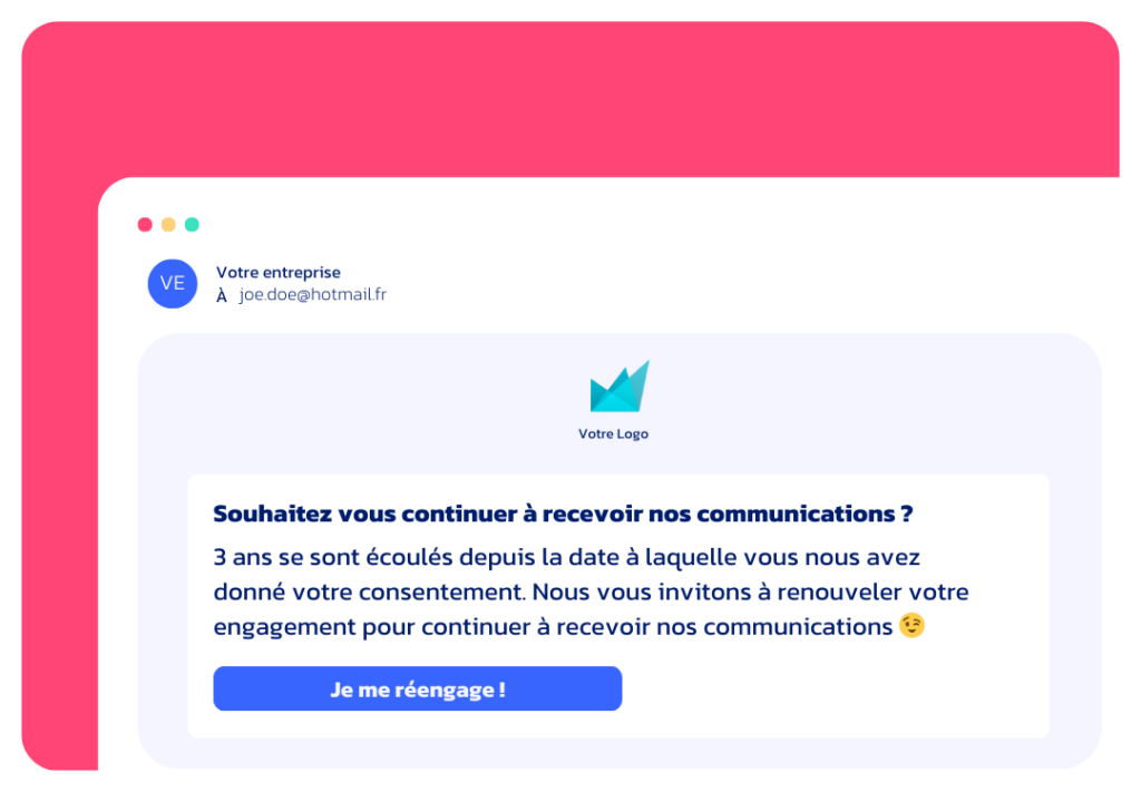 Schéma qui présente le renouvellement automatique des consentements auprès des contacts