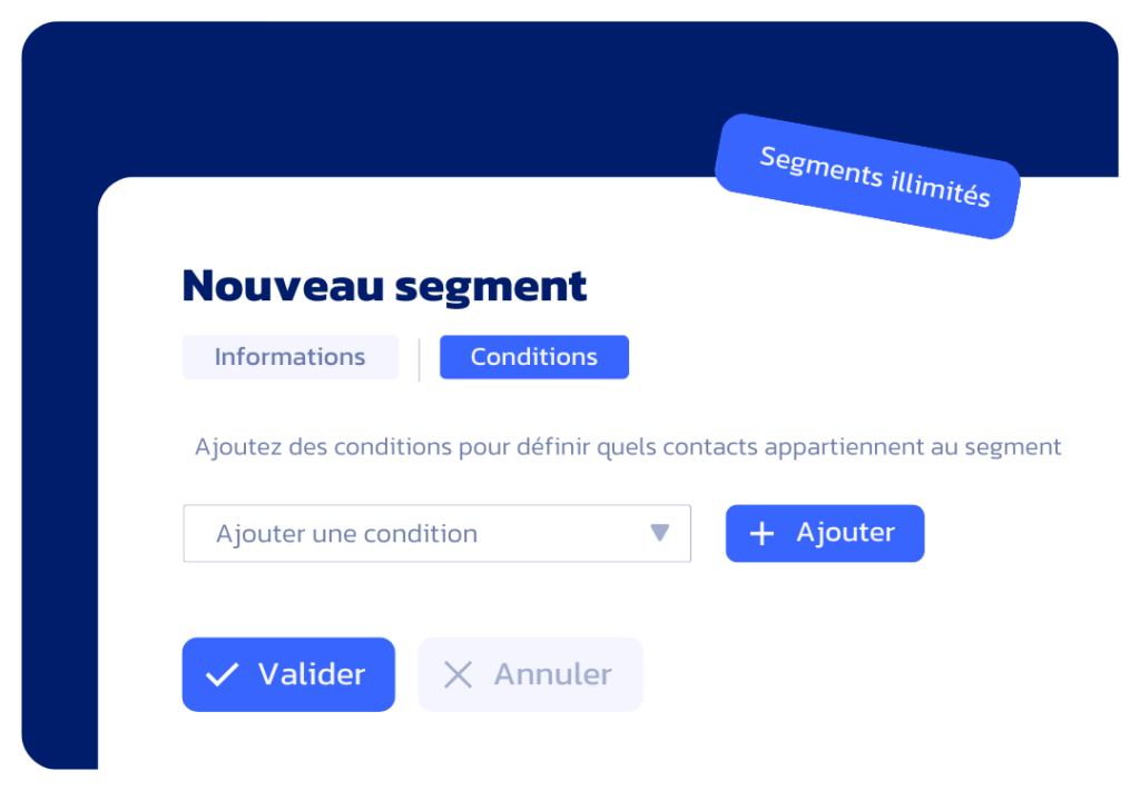 Interface Datatomic qui montre la création d'un segment de contacts