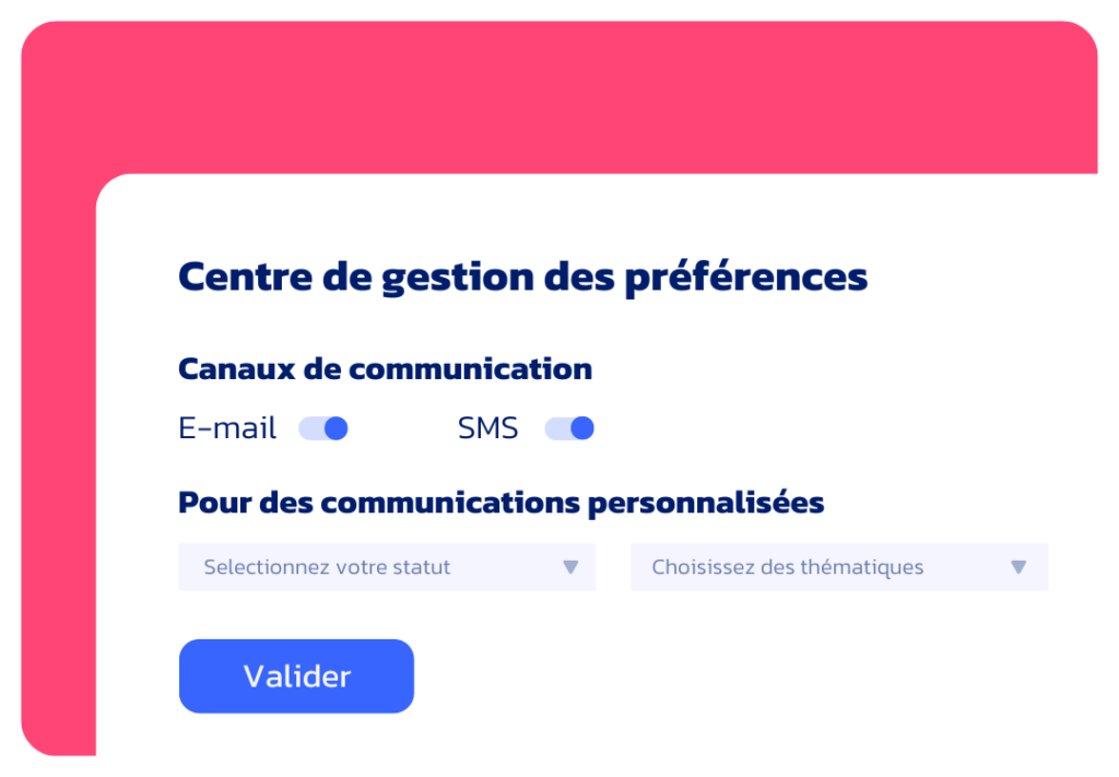 Interface Datatomic qui montre un centre de gestion des préférences