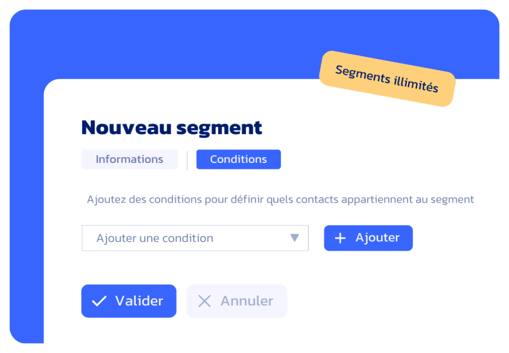 Interface Datatomic qui montre la création d'un segment de contacts