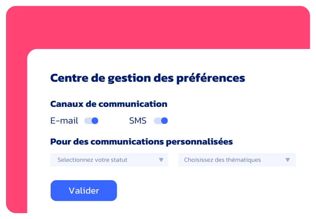 Interface Datatomic qui montre un centre de gestion des préférences